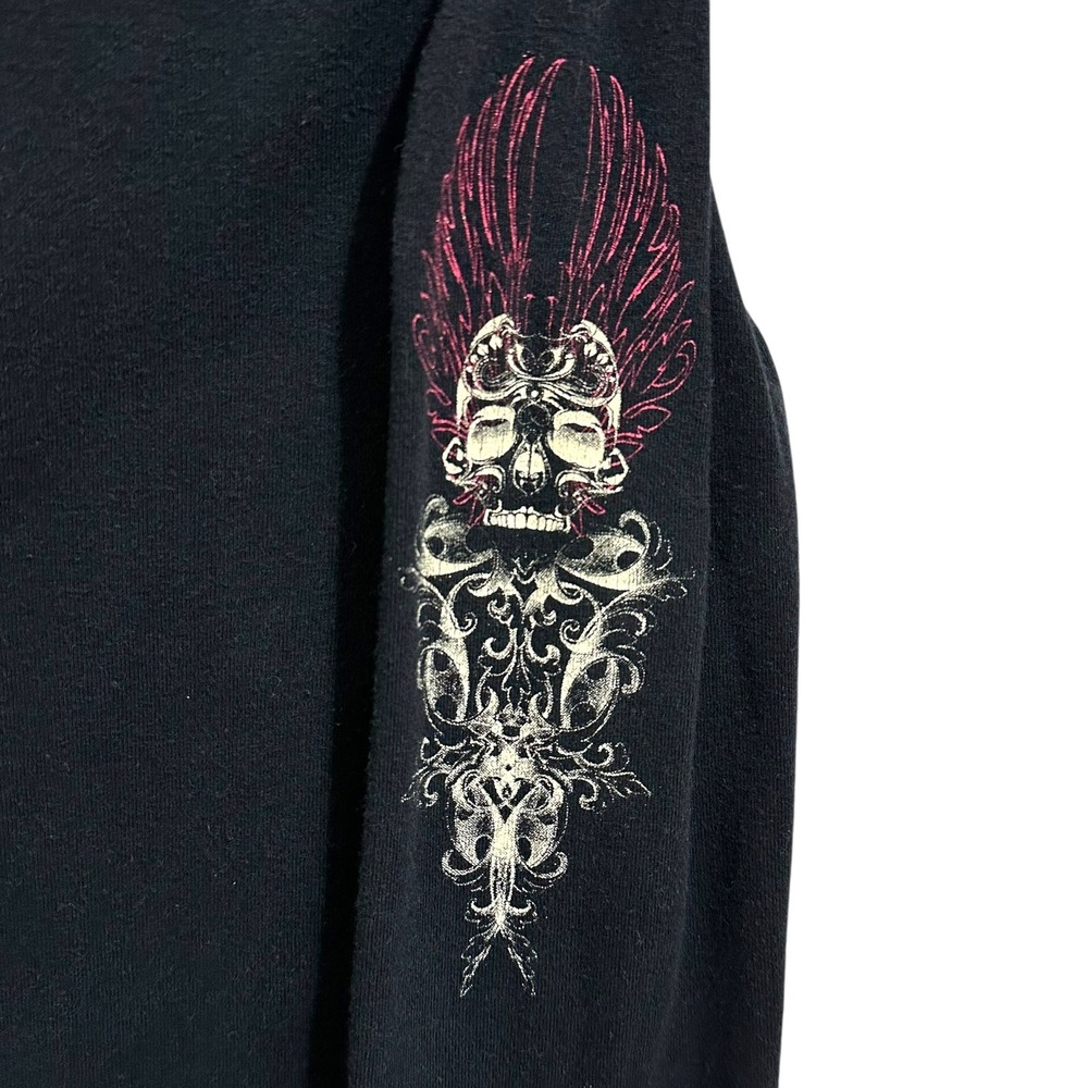 Harley-Davidson Shirt Women Small Black Long Sleeve Skull Wings Graphic V-Neck - Picture 12 of 14